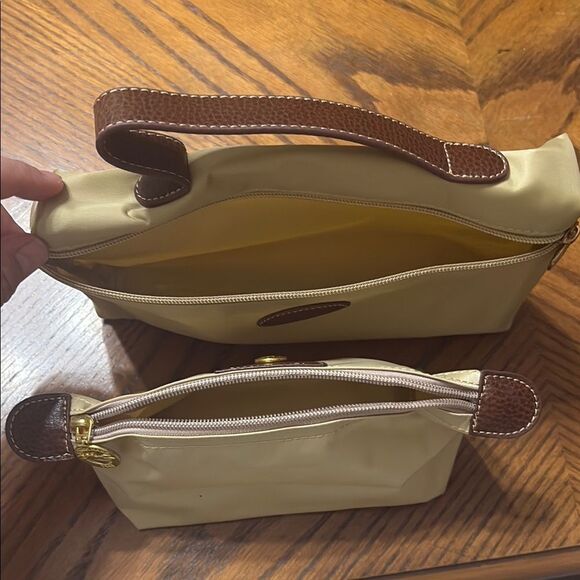 VTG Longchamp Cream and Brown Cosmetic Bag Set with Leather Accents - Picture 4 of 8